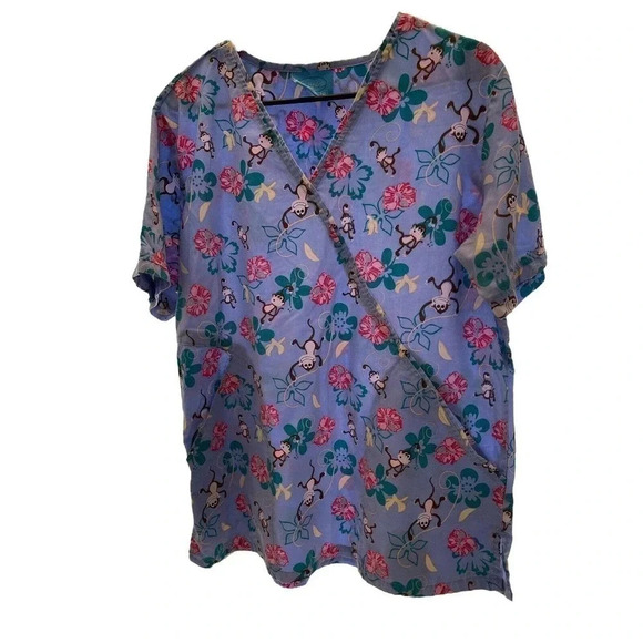 THE SCRUB CO SIZE XL BLUE WITH MONKEYS - Picture 1 of 2